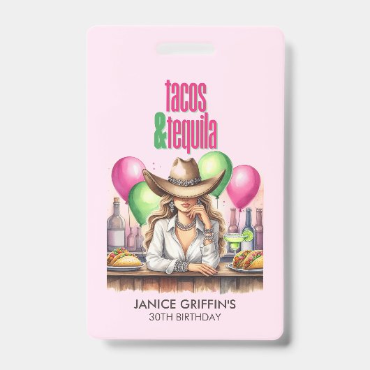 Roze Tacos Verjaardag Bachelorette Bruiloft Feest Badge (Voorzijde)