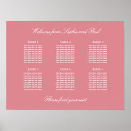 Roze Tafel Stoelen Huwelijk Zitplaats Chart Poster