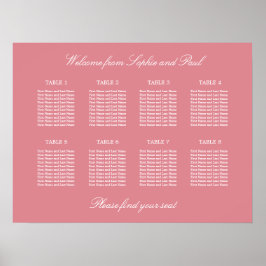 Roze Tafel Stoelen Plattegrond Poster voor Trouwfe