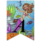  Roze Tailed Verjaardag Zeemeermin in Oceaan Vlaggetjes (Tweede vlag)