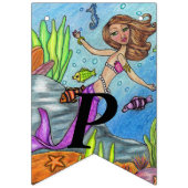  Roze Tailed Verjaardag Zeemeermin in Oceaan Vlaggetjes (Derde vlag)