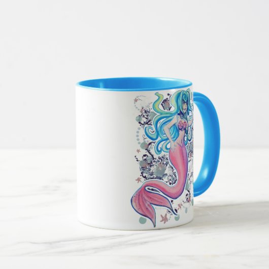 Roze Tailfin Mermaid Mok (Voorkant rechts)