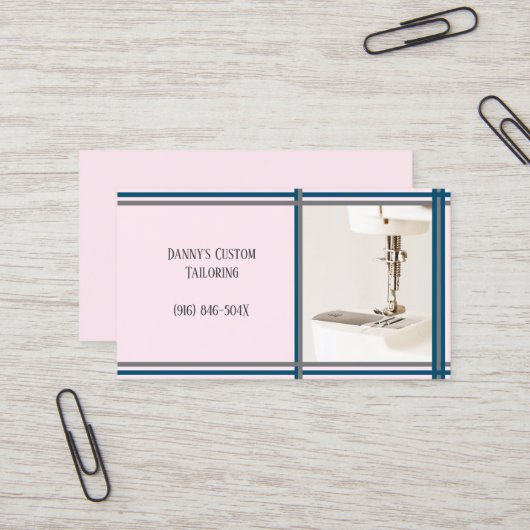 Roze Tailor naaimachine Visitekaartje (Voorkant / Achterkant in situ)