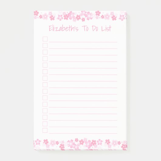 Roze takenlijst 4x6 gepersonaliseerde post-it noti post-it® notes (Voorkant)