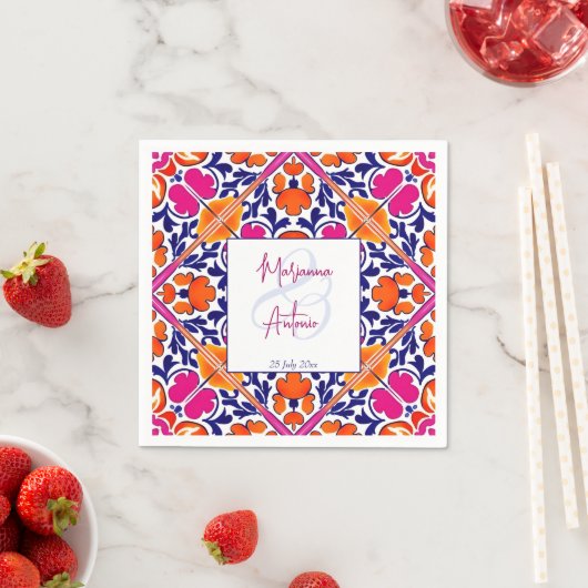 Roze talavera  Mexicaans bruiloft monogram Servet (Insitu)