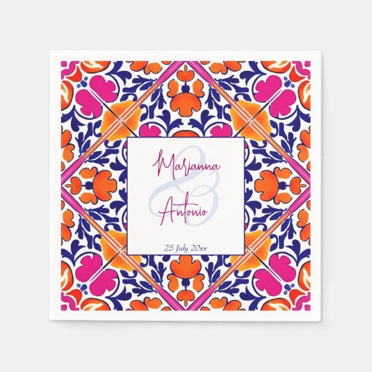 Roze talavera  Mexicaans bruiloft monogram Servet (Voorkant)