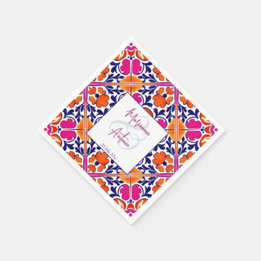 Roze talavera  Mexicaans bruiloft monogram Servet (Hoek)