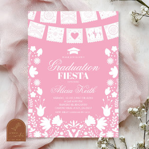 Roze Talavera Mexicaanse Afstudeerfeest Uitnodigin Kaart