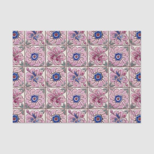 Roze Talavera Spaans Mexicaanse Tegels Tissuepapier (Voorkant)