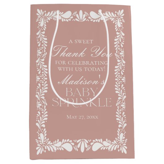 Roze Talavera Tegel Fiesta Baby Sprinkle Favors Medium Cadeauzakje (Voorkant)