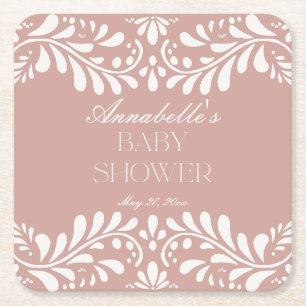 Roze Talavera Tegel Spaans Fiesta Baby shower Kartonnen Onderzetters