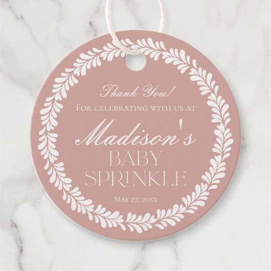 Roze Talavera Tegel Spaans Fiesta Baby Sprinkle Bedankjes Labels (Voorkant)