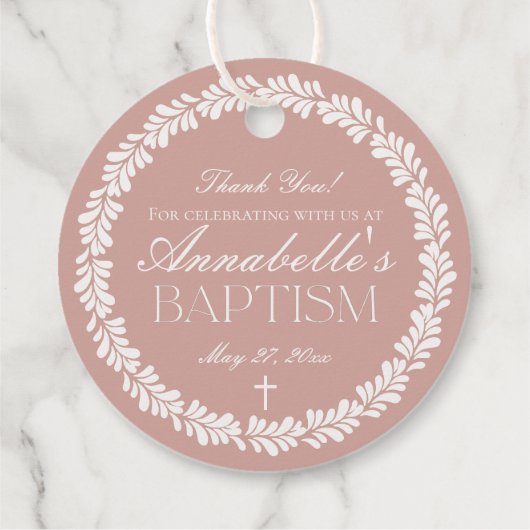 Roze Talavera Tegel Spaans Fiesta Doopcirkel Bedankjes Labels (Achterkant)