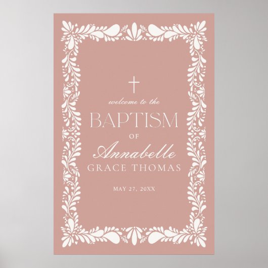 Roze Talavera Tegel Spaans Fiesta Doopsel Welkom Poster (Voorkant)