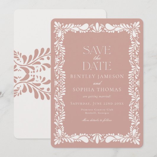 Roze Talavera Tegel Spaans Fiesta Save the Date Kaart (Voorkant / Achterkant)