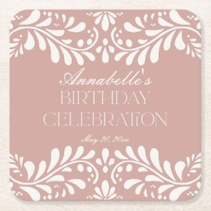 Roze Talavera Tegel Spaans Fiesta Verjaardagsfeest Kartonnen Onderzetters