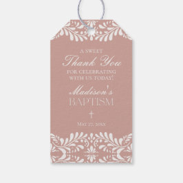 Roze Talavera Tegel Spaanse Fiesta Doopgunsten Cadeaulabel