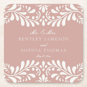 Roze Talavera Tegel Spaanse stijl Fiesta bruiloft Kartonnen Onderzetters