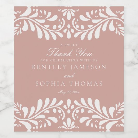 Roze Talavera Tegel Spaanse stijl Fiesta bruiloft Wijn Etiket (Enkel label)