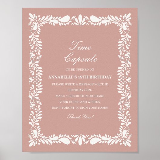 Roze Talavera Tegel Time Capsule Baby Verjaardagss Poster (Voorkant)