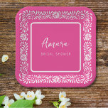 ROZE TALAVERA VRIJGEZELLENFEEST PAPIEREN BORDJE<br><div class="desc">Mooie roze Mexicaanse Talavera bloemen</div>