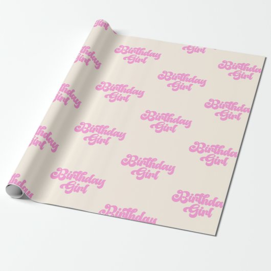 Roze Tan Birthday Girl Retro 70's Cadeaupapier (Uitgerold)