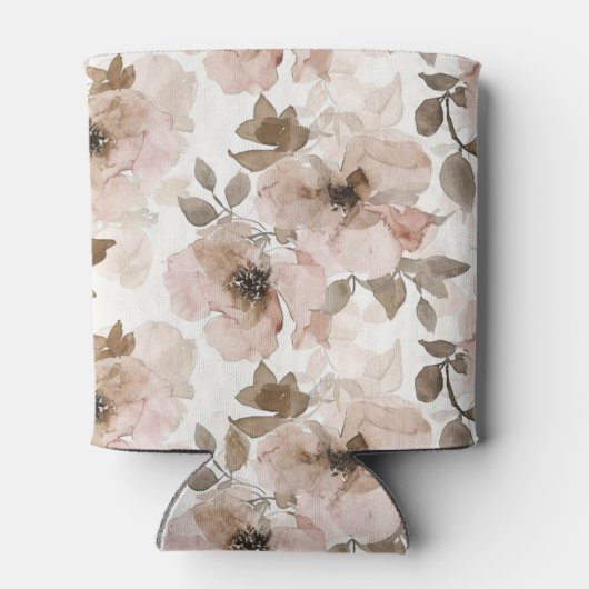 Roze Tan Bloemen Westerne Bloemen Blikjeskoeler (Achterkant)