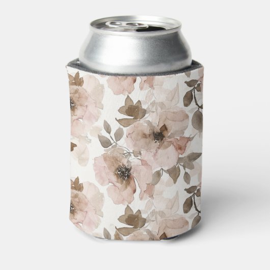Roze Tan Bloemen Westerne Bloemen Blikjeskoeler (Blikje Achterkant)