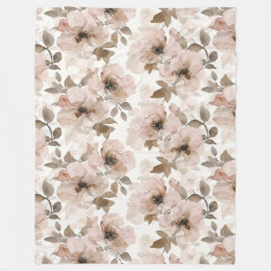 Roze Tan Bloemen Westerne Bloemen Fleece Deken