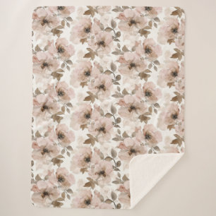 Roze Tan Bloemen Westerne Bloemen Sherpa Deken