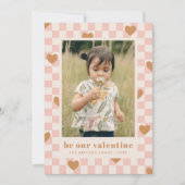 Roze Tan Checkerboard Hearts Valentijnsdag Kaart (Voorkant)