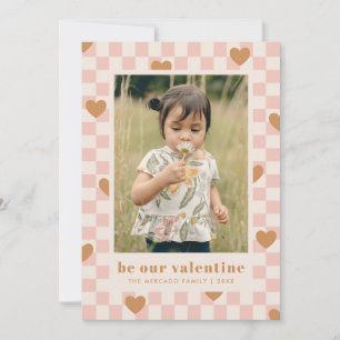 Roze Tan Checkerboard Hearts Valentijnsdag Kaart