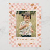 Roze Tan Checkerboard Hearts Valentijnsdag Kaart (Voorkant / Achterkant)