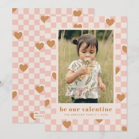 Roze Tan Checkerboard Hearts Valentijnsdag Kaart (Voorkant / Achterkant)