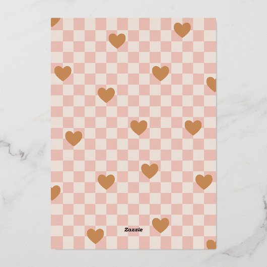 Roze Tan Checkerboard Hearts Valentijnsdag Kaart (Achterkant)