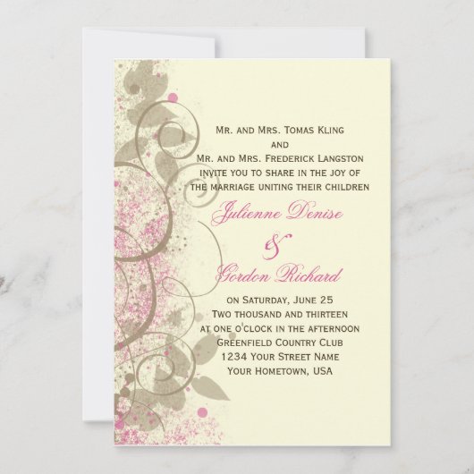 Roze Tan Grunge Swirls laat bruiloft uitnodiging (Voorkant)