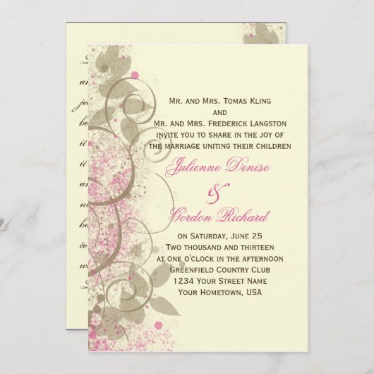 Roze Tan Grunge Swirls laat bruiloft uitnodiging (Voorkant / Achterkant)