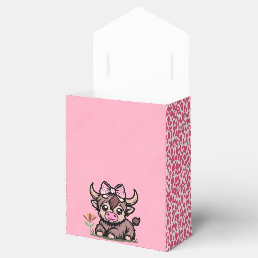 Roze Tan Highland Koe Meisje Baby shower Bedankdoosjes (Geopend)