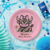 Roze Tan Highland Koe Meisje Baby shower Papieren Bordje (Feest)