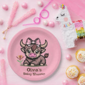 Roze Tan Highland Koe Meisje Baby shower Papieren Bordje (Feest)