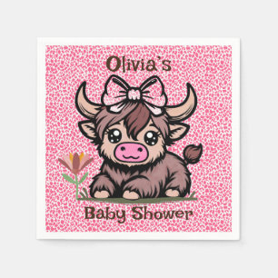 Roze Tan Highland Koe Meisje Baby shower Servet