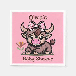 Roze Tan Highland Koe Meisje Baby shower Servet