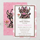 Roze Tan Hoogland Koe Meisje Baby Shower  Kaart (Voorkant / Achterkant)