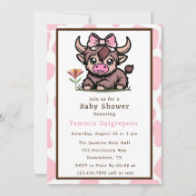 Roze Tan Hoogland Koe Meisje Baby Shower 