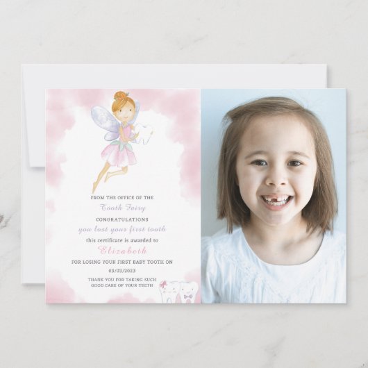 Roze Tand Fairy Letter Met Foto Kaart (Voorkant)