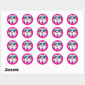 Roze tand ronde sticker (Vel)