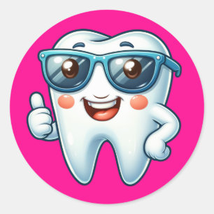 Roze tand ronde sticker