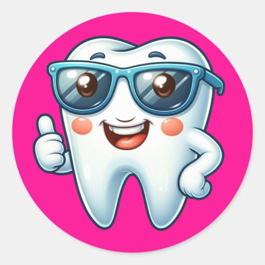 Roze tand ronde sticker (Voorkant)