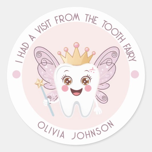 Roze tandenfee ronde sticker (Voorkant)