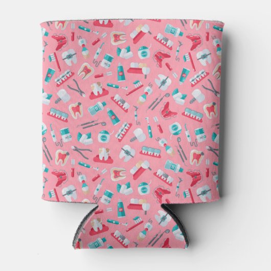 Roze tandheelkundig patroon blikjeskoeler (Voorkant)